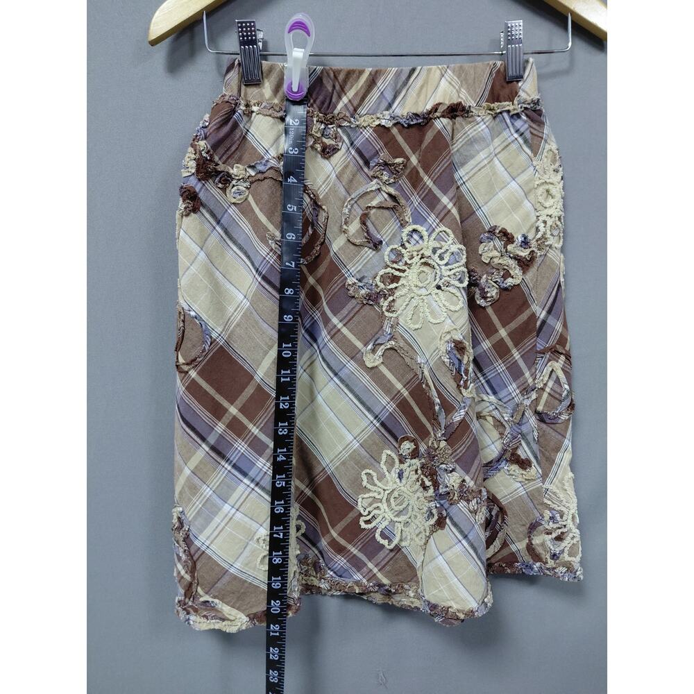 Max Studio Embroidered A-Line Knee Length Plaid Skirt Women Size XS - Picture 9 of 10